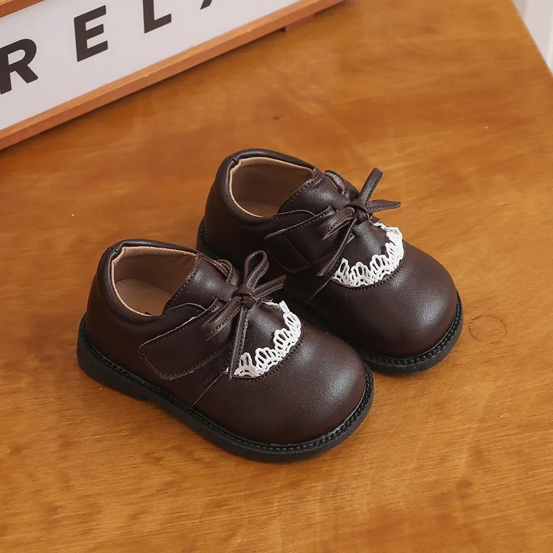 Zapatos antideslizantes de cuero con encaje suave para niñas - imagen 2