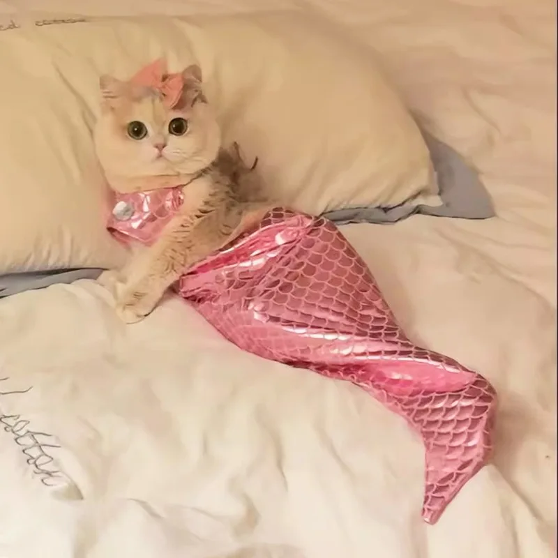 Disfraz de sirena divertido para gato con cola de pez - imagen 3