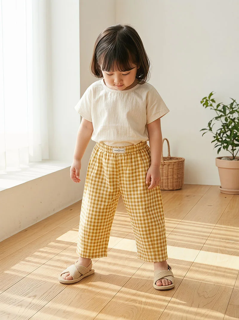 Milancel pantalones de verano holgados para niños con cuadrícula - imagen 2
