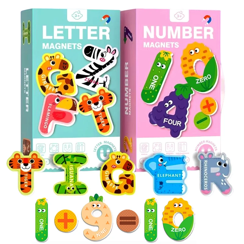 Pegatinas magnéticas de animales y letras para refrigerador educativo