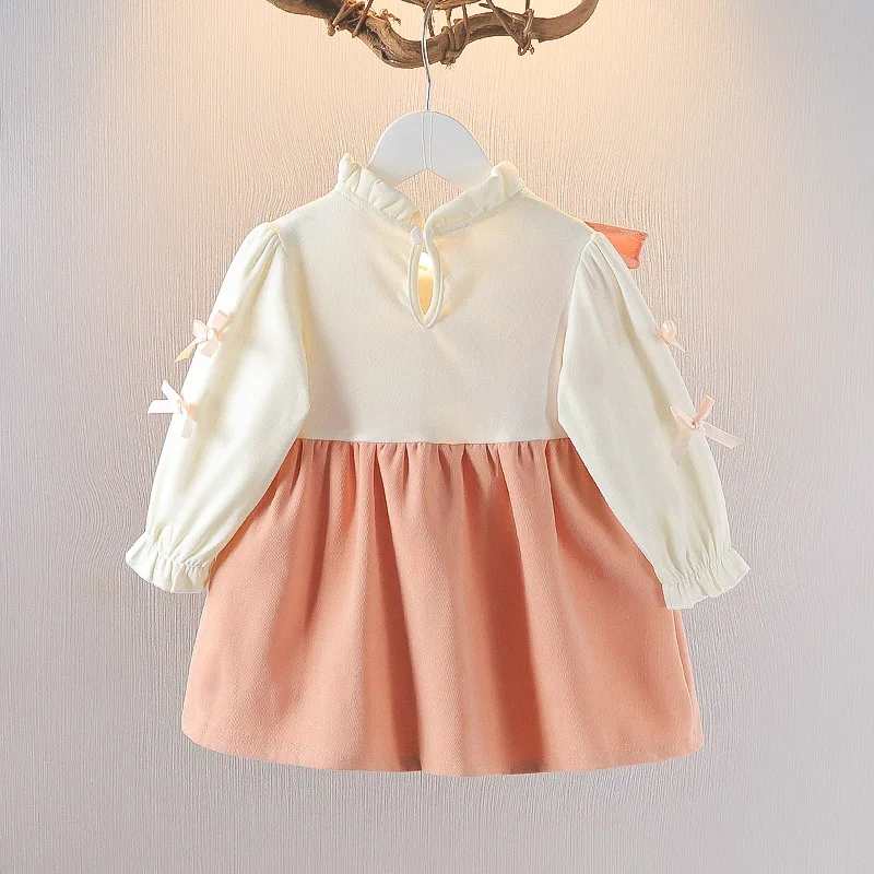 Vestido niña princesa de algodón de manga larga con lazo y diseño irregular - imagen 3