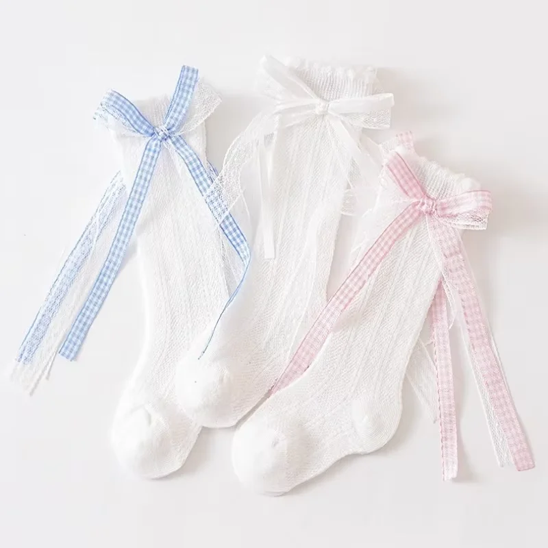 Calcetines largos de verano para niñas con lazos estilo princesa - imagen 5