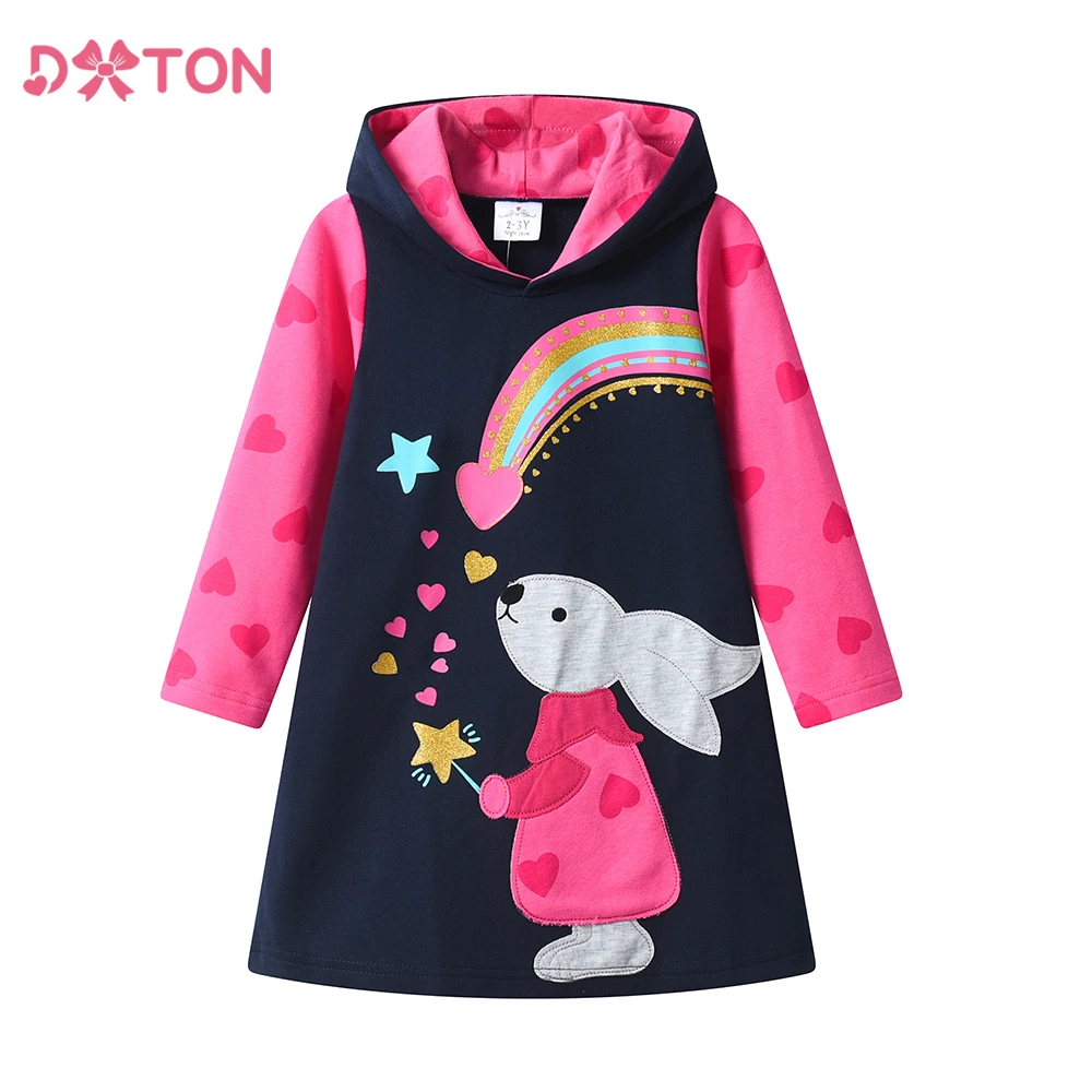 DXTON Vestido con capucha niña – mangas invierno arcoíris y corazón - imagen 5