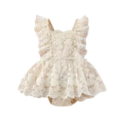 Lioraitiin body de bebé de verano floral con encaje y hombros al aire
