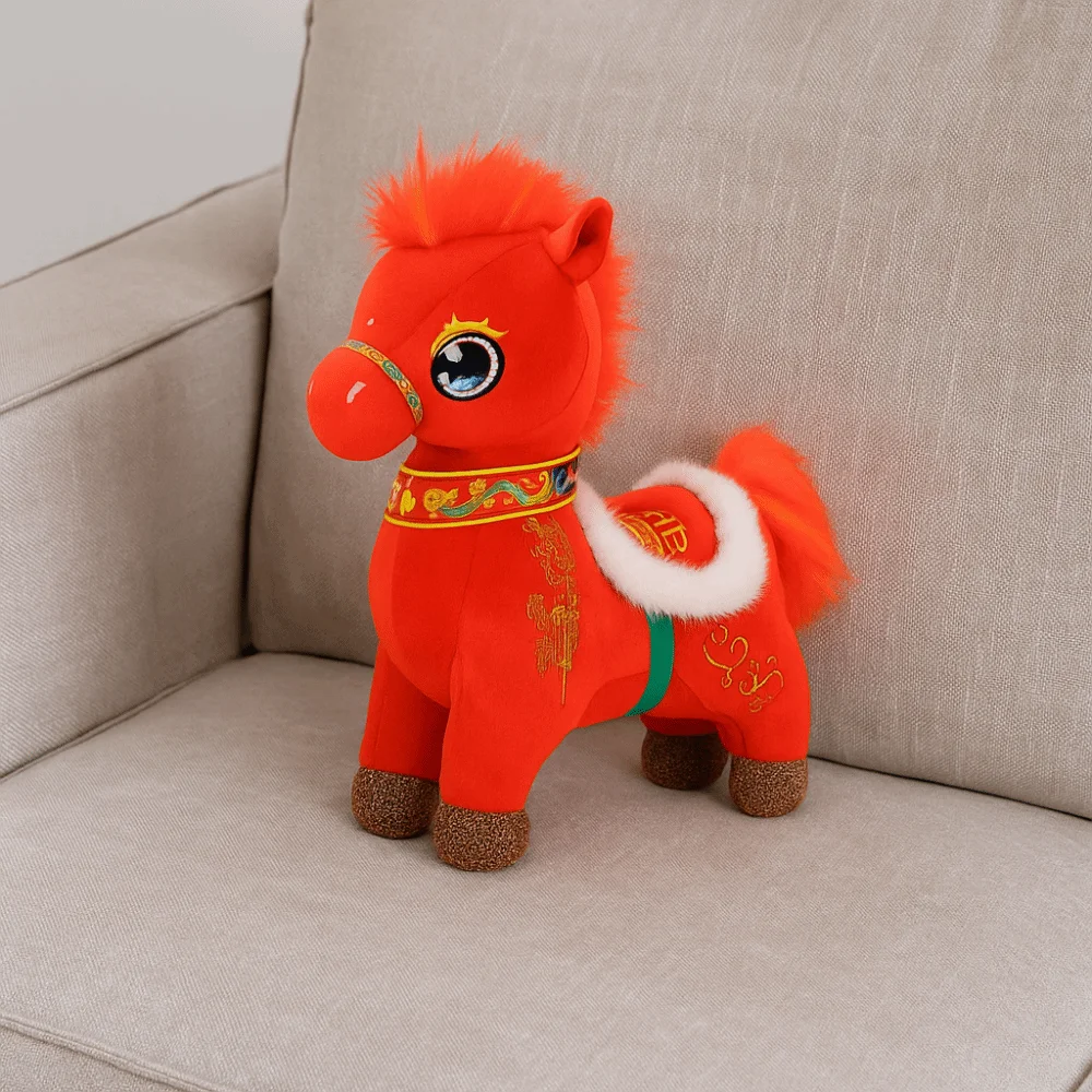 Caballo de peluche estilo dibujos animados