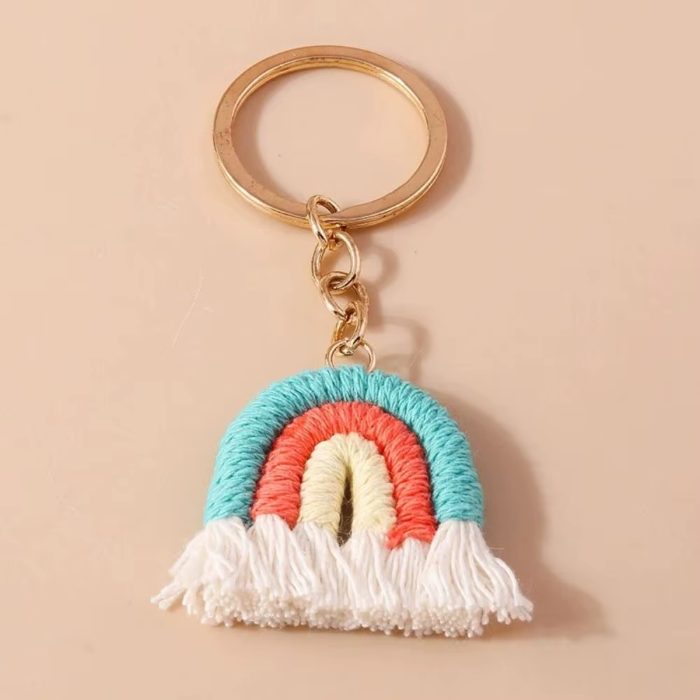 Llavero arcoíris con borlas tejido artesanal para niña, moderno - imagen 2