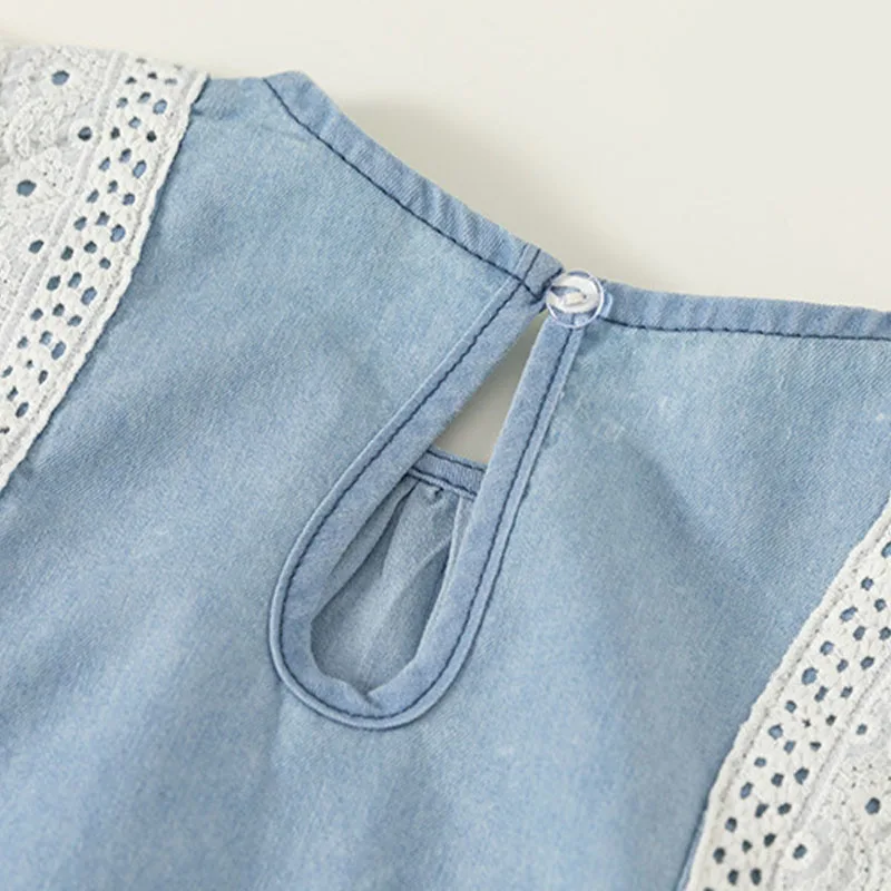 Vestido de niña sin mangas con encaje y falda vaquera de verano - imagen 5