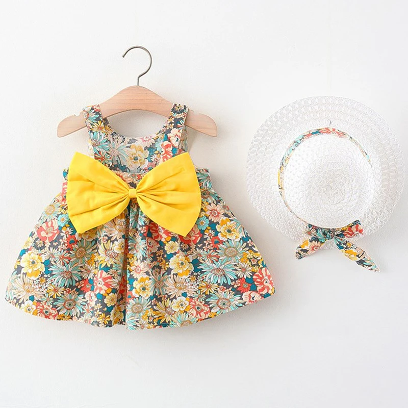 Vestido de princesa sin mangas con lazo y sombrero para bebé - imagen 4