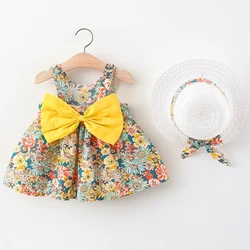 Vestido de princesa sin mangas con lazo y sombrero para bebé