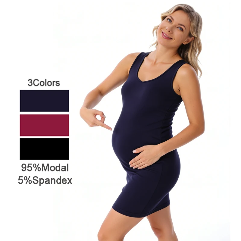 Vestido de maternidad sin mangas modal suave, corte holgado verano - imagen 4