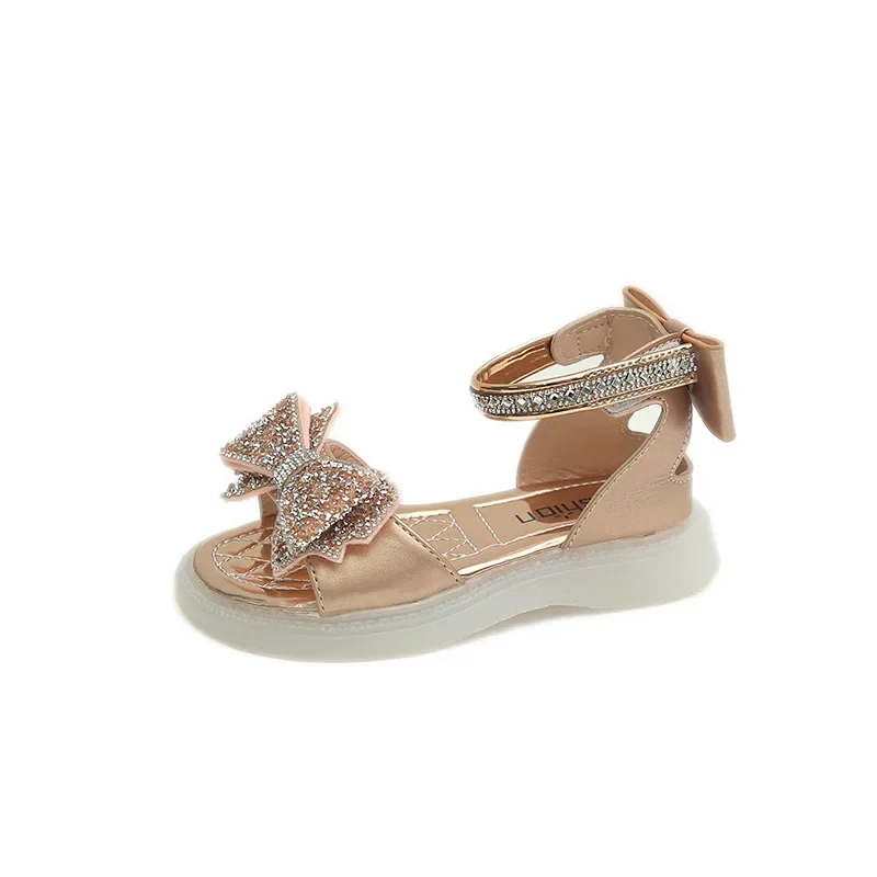 Sandalias planas antideslizantes con lazo brillante para niñas - imagen 5