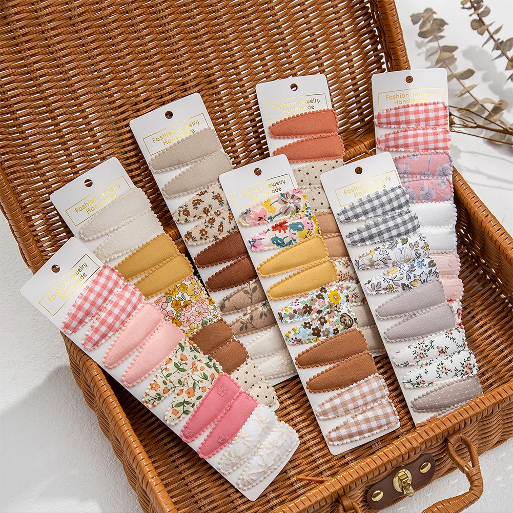 Conjunto de clips para pelo 6 cm con flores estampadas infantiles