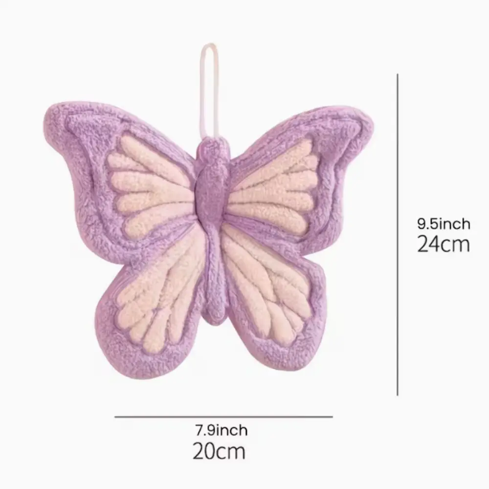 Toalla de mano de terciopelo coral colgante con mariposas - imagen 2
