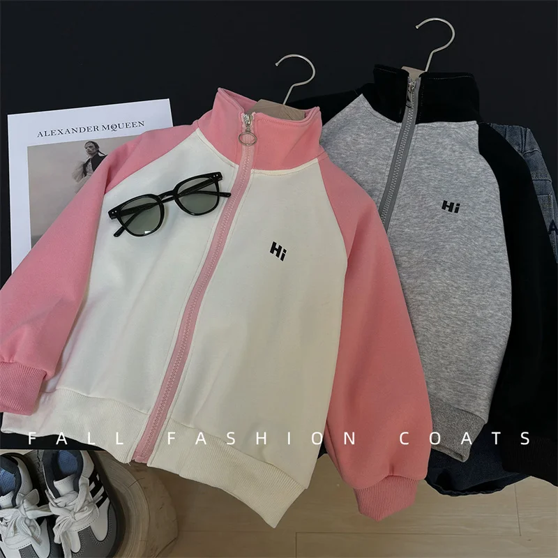 Chaqueta de béisbol con letras y cremallera para niños y niñas