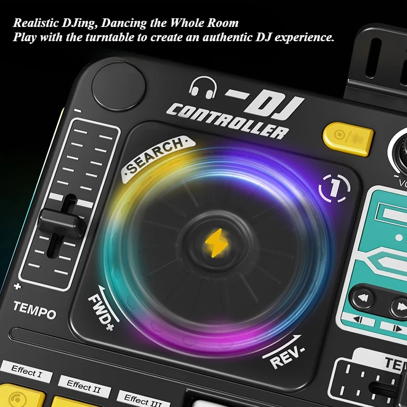 Consola DJ infantil con micrófono y luces, control por app