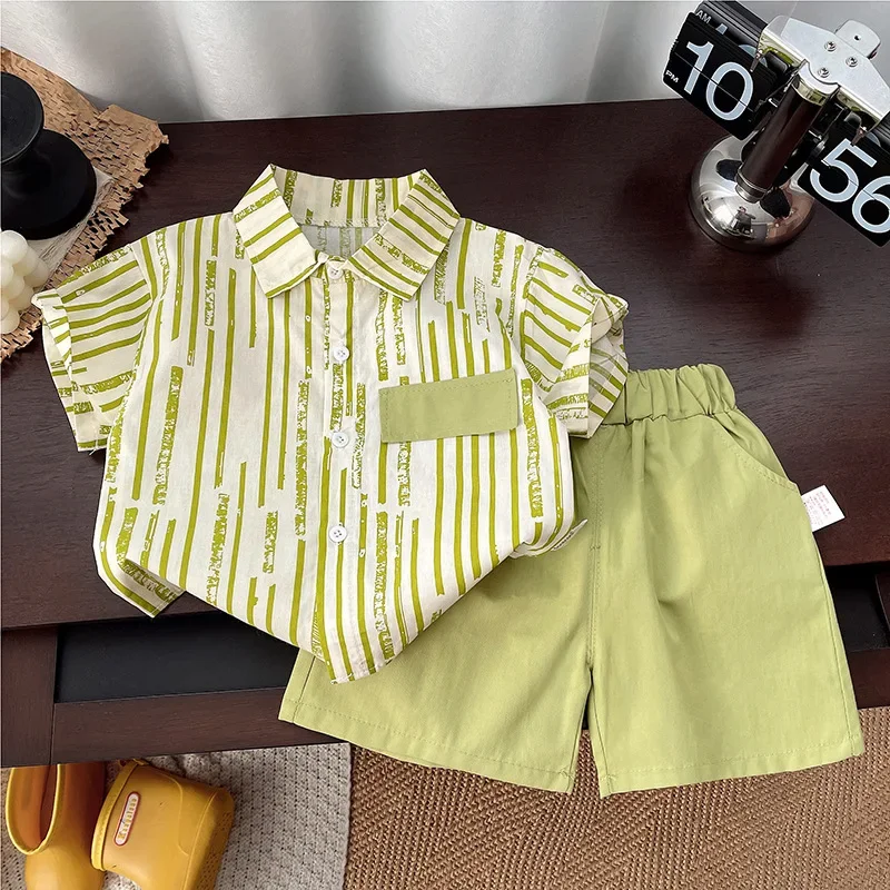 Conjunto de verano a rayas para bebé niño: camiseta de algodón y shorts - imagen 2