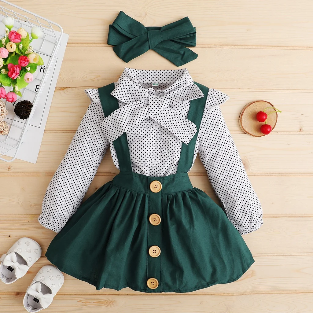 Vestido de volantes con top lunares y diadema para niña