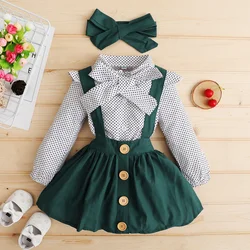 Vestido de volantes con top lunares y diadema para niña