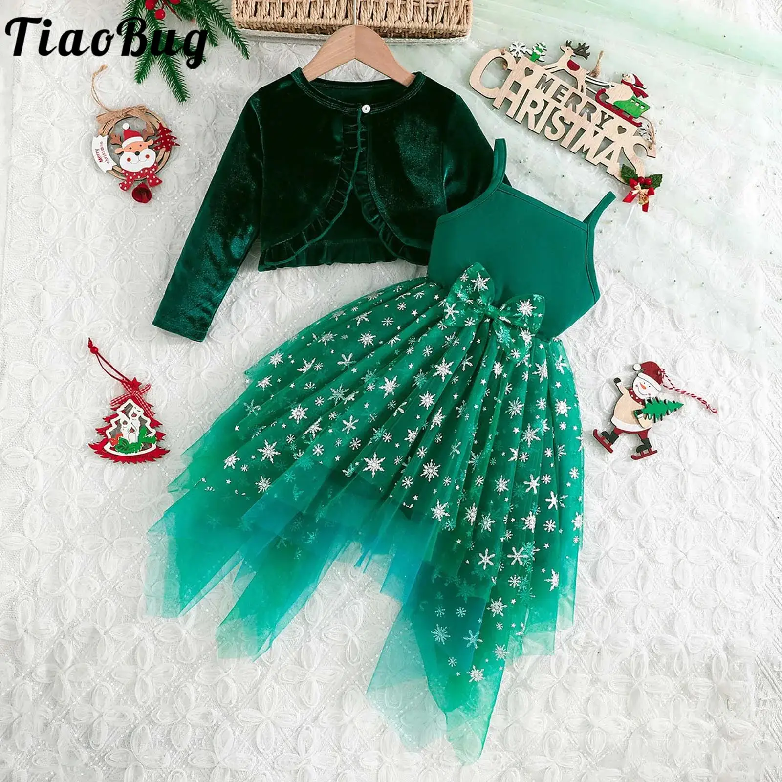 Vestido Navidad niña en tul con copos y cárdigan terciopelo - imagen 4