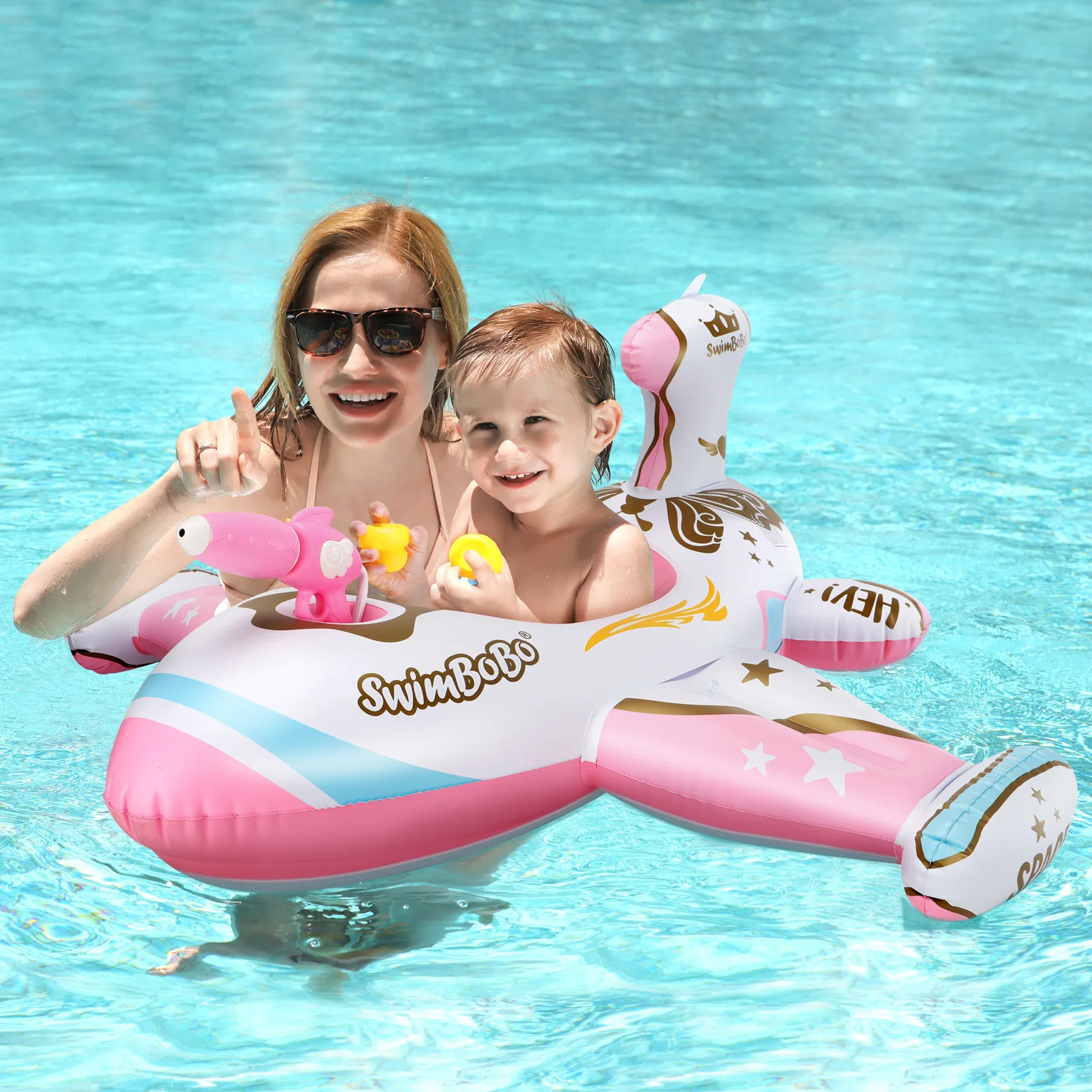 Swimbobo anillo de natación rosa con dosel y pistola de agua - imagen 2