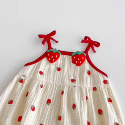 Mono de verano con estampado de fresa para niñas 0-2 años