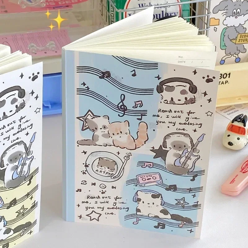 Cuaderno kawaii infantil con diseño de gato y cachorro