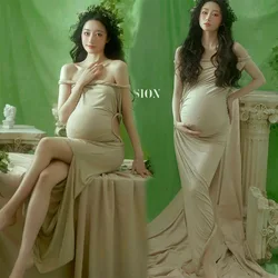 Vestido de maternidad elástico cómodo con hombros descubiertos