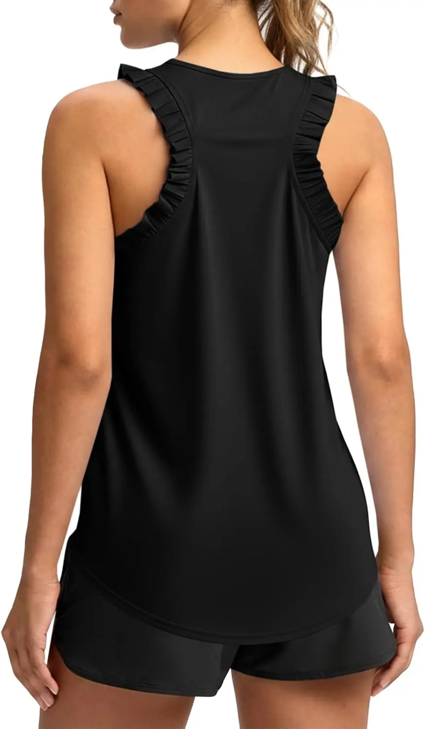 Camiseta sin mangas con volantes holgada para correr y gimnasio
