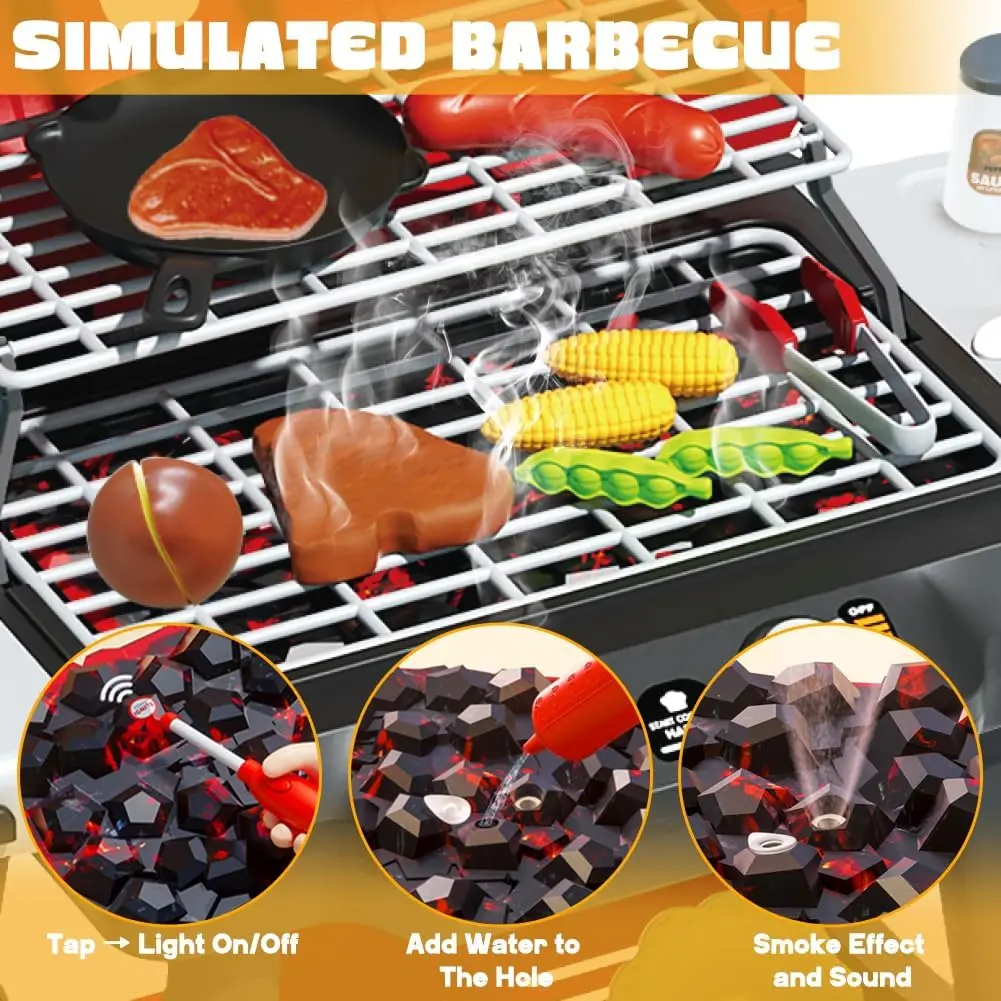 Juego de parrilla infantil con sonido, luz y ruedas para barbacoa - imagen 2