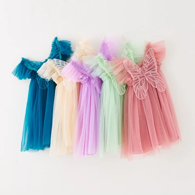 Vestido princesa de malla con mangas voladoras para niñas - imagen 3