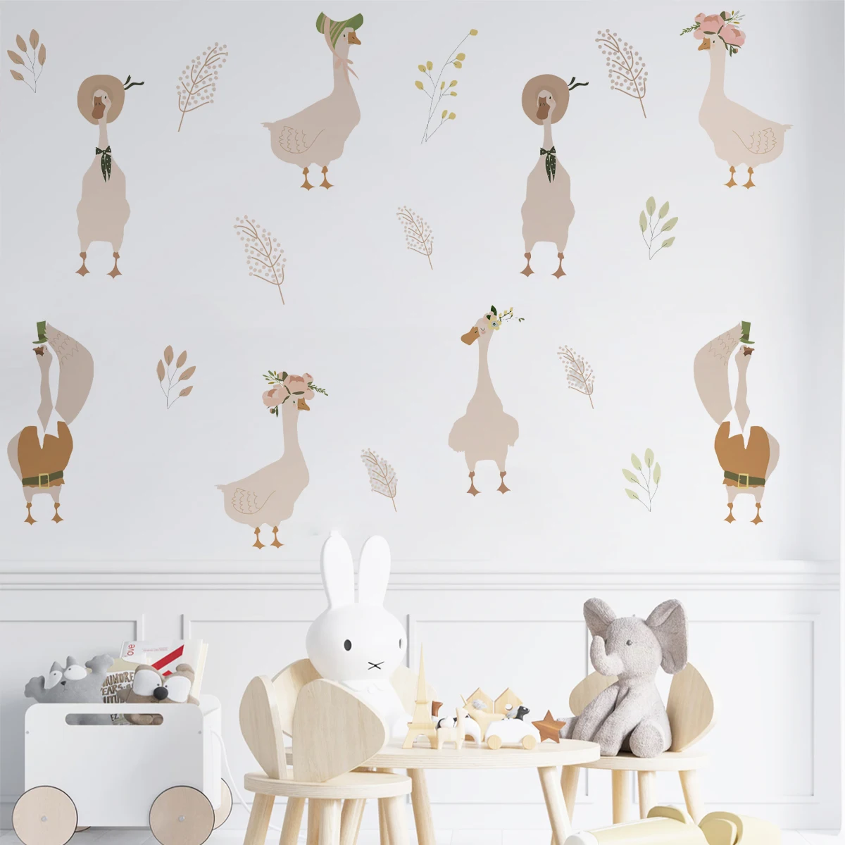 Pegatina pared infantil bohemia cálida con gansos para habitación - imagen 5