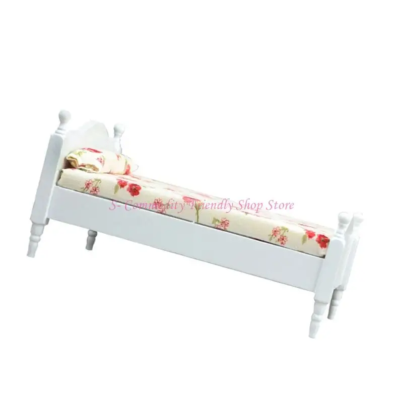 Juego de cama en miniatura para casita de muñecas con tallado - imagen 4