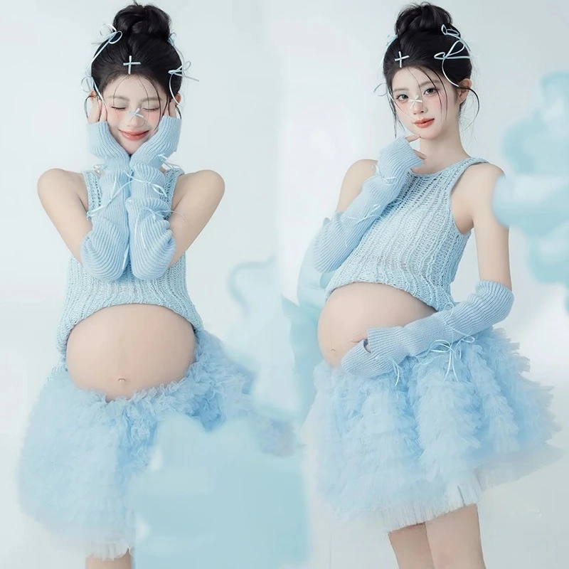 Conjunto vestido maternidad azul cielo - Vista frontal