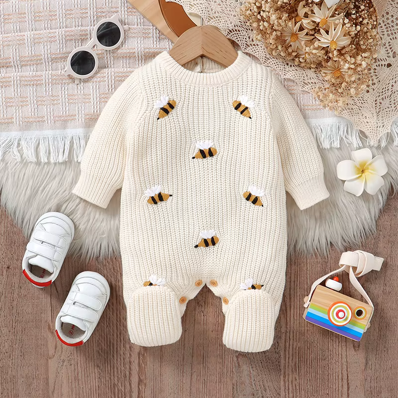 Pelele bebé manga larga para otoño e invierno – Recién nacido unisex beige