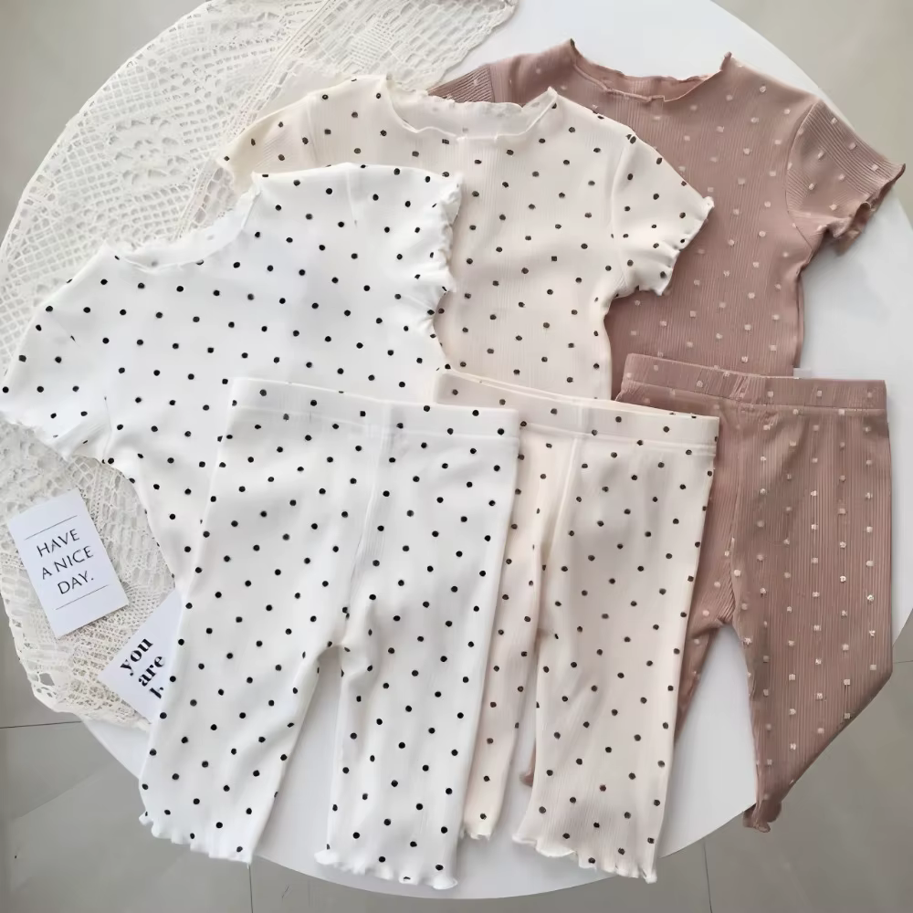 Conjunto pijama de lunares manga larga niña, estilo coreano - imagen 2
