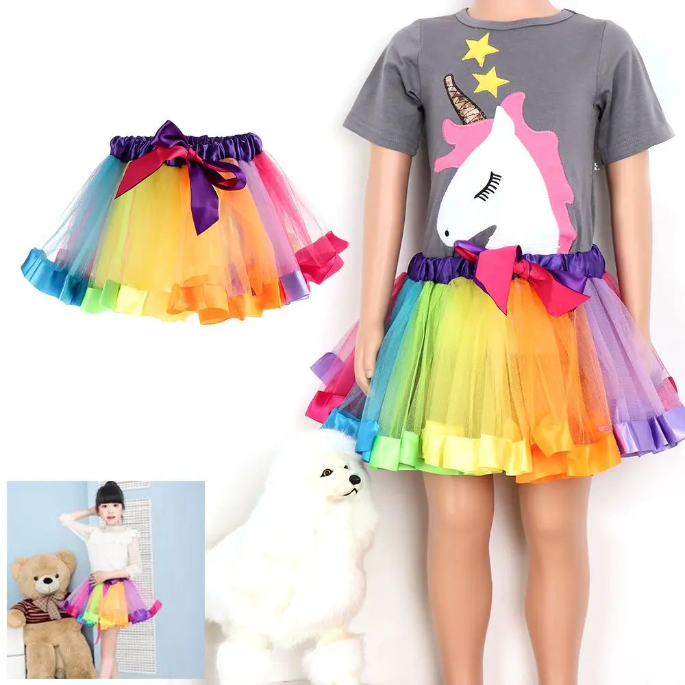 Vestido de fiesta en tul con falda tutú arcoíris princesa para niños - imagen 3