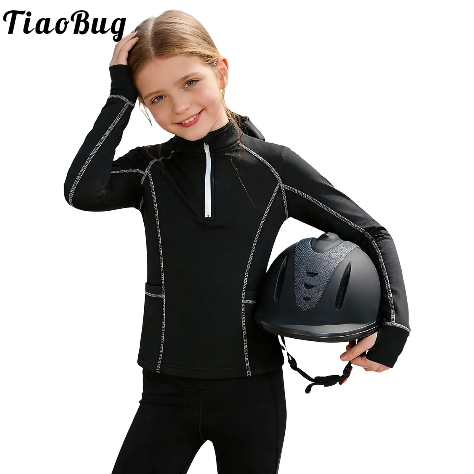 Camiseta manga larga niña media cremallera con bolsillos patinaje - imagen 2