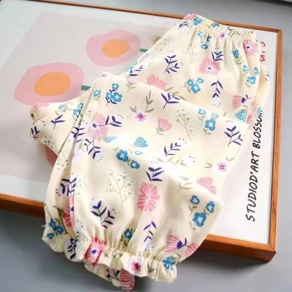 Pantalones antimosquitos de verano para niñas con estampado floral - imagen 3