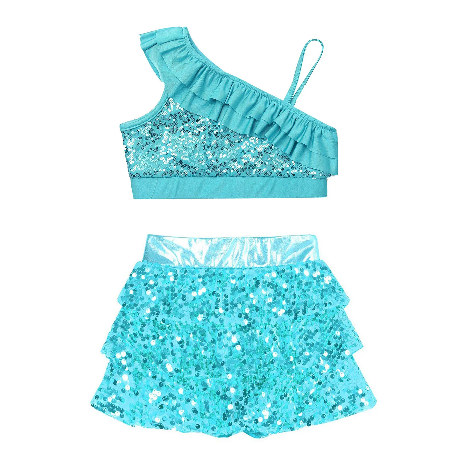 Conjunto de baile Jazz Hip Hop niña con lentejuelas y falda escalonada - imagen 2