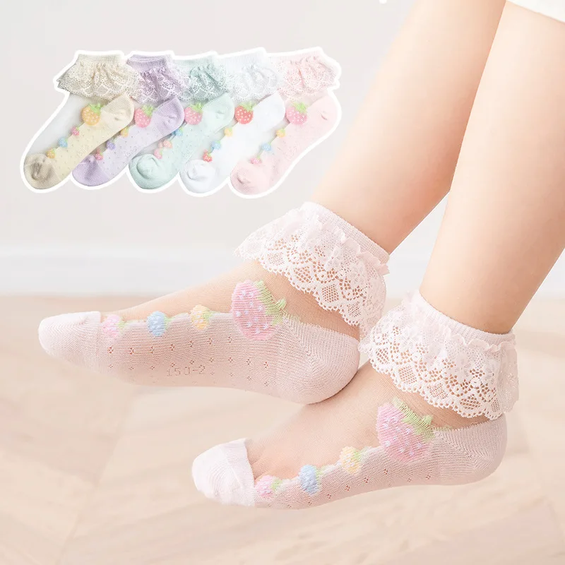 Calcetines tobilleros de algodón con encaje princesa para bebé
