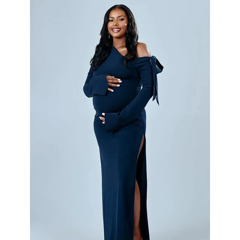 Vestido premamá para sesión de fotos – Hombro descubierto y lazo
