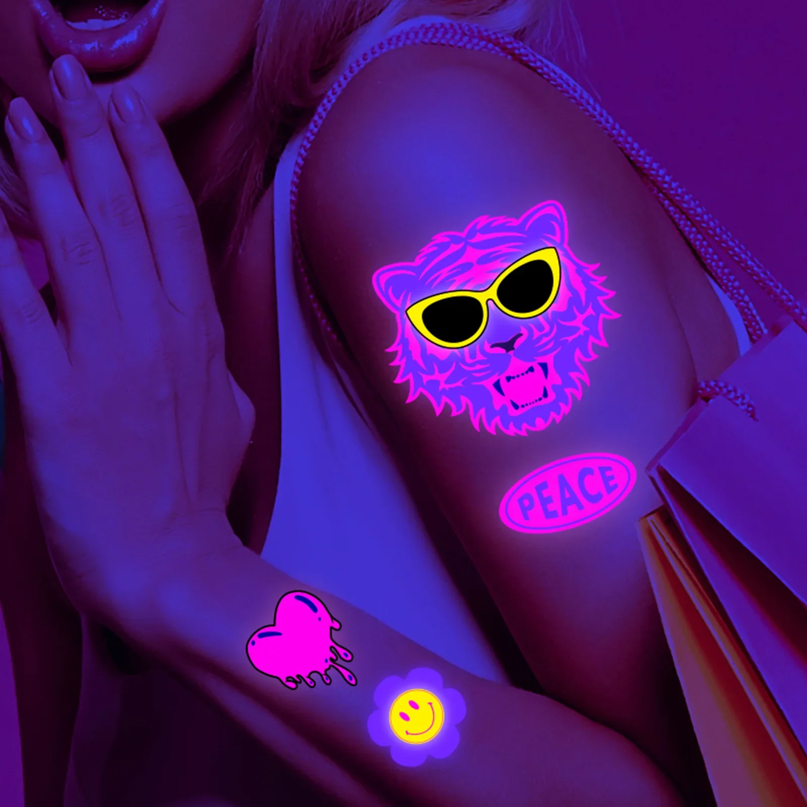 Tatuaje temporal fluorescente impermeable tipo pegatina musical - imagen 3
