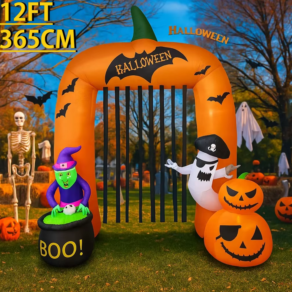 Arco inflable de calabaza con luces LED encendidas