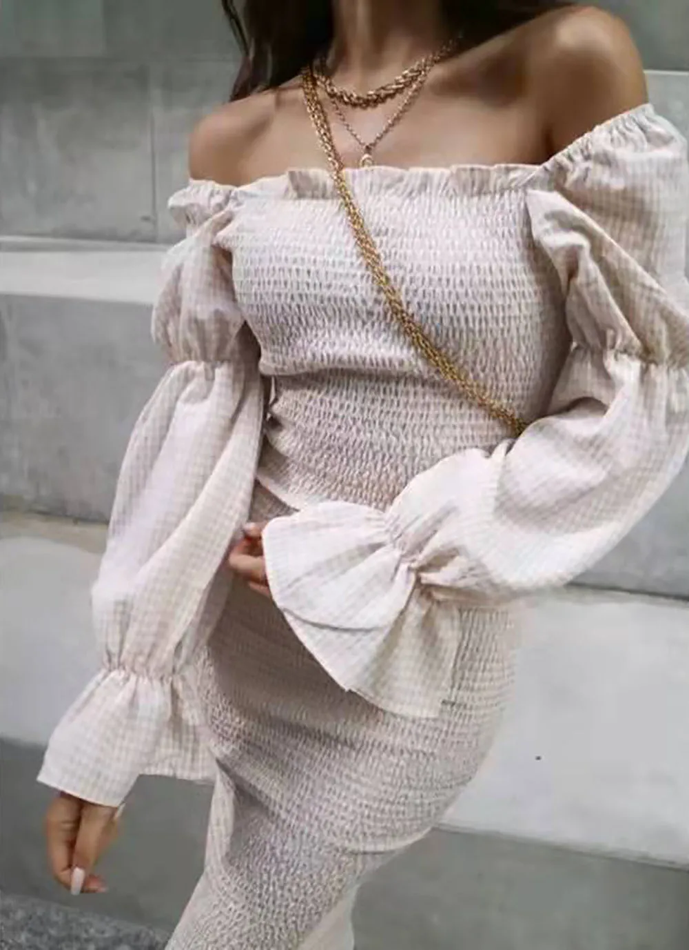 Vestido premamá largo de algodón fuera del hombro estilo vintage - imagen 2