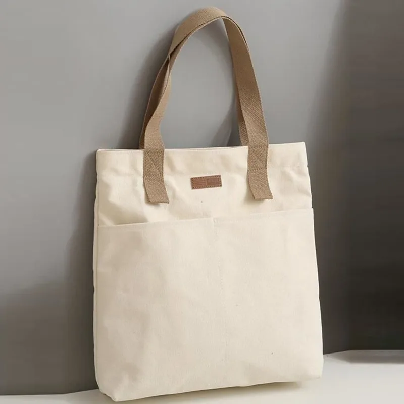 Bolso de lona de mano para mujer, sólido para libros y compras - imagen 3