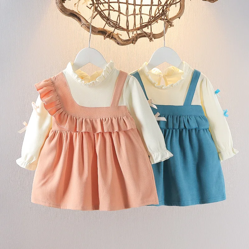Vestido niña princesa de algodón de manga larga con lazo y diseño irregular - imagen 4