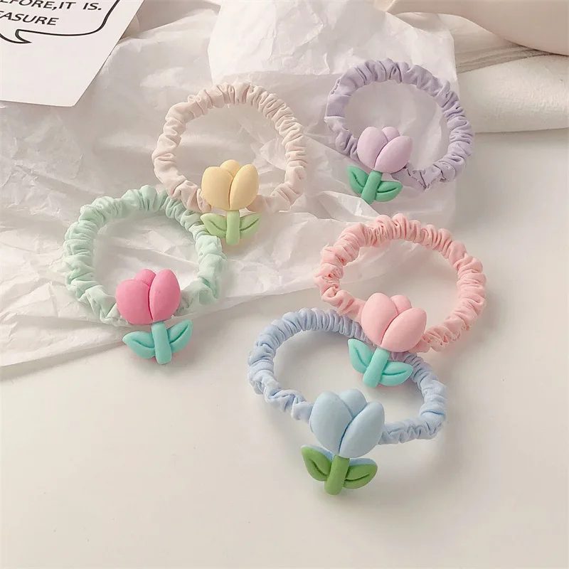 Banda para el pelo de niña tipo scrunchie con flor tulipán - imagen 2