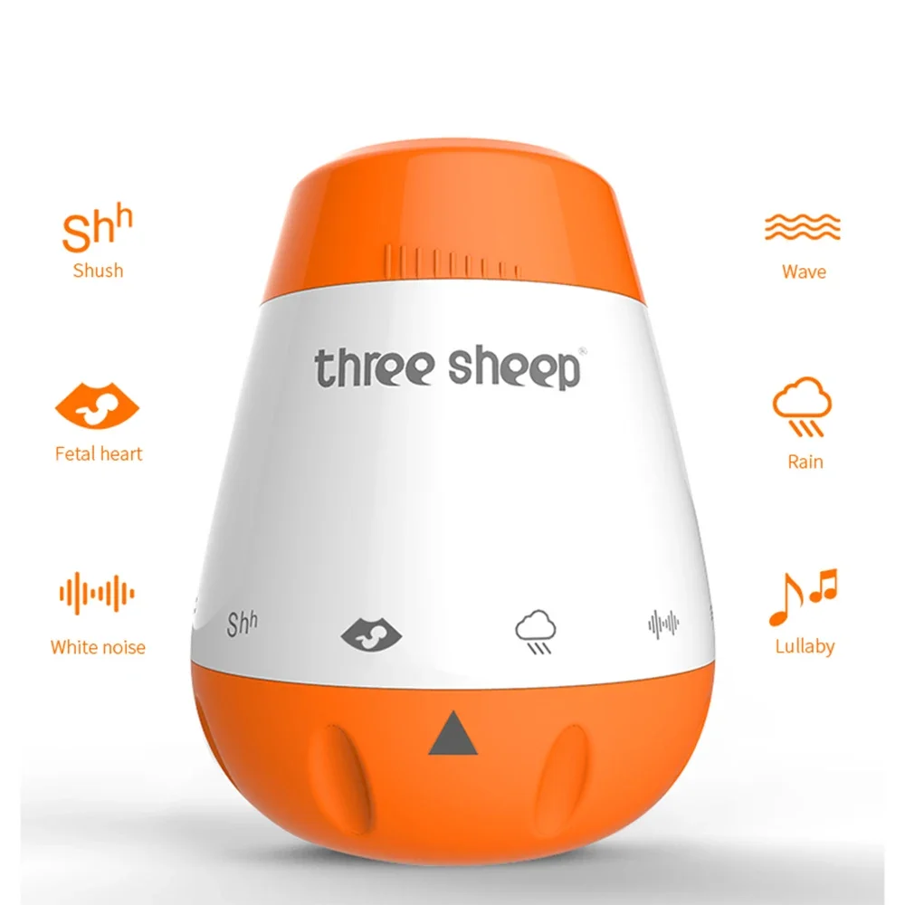 Máquina de ruido blanco naranja con diseño compacto