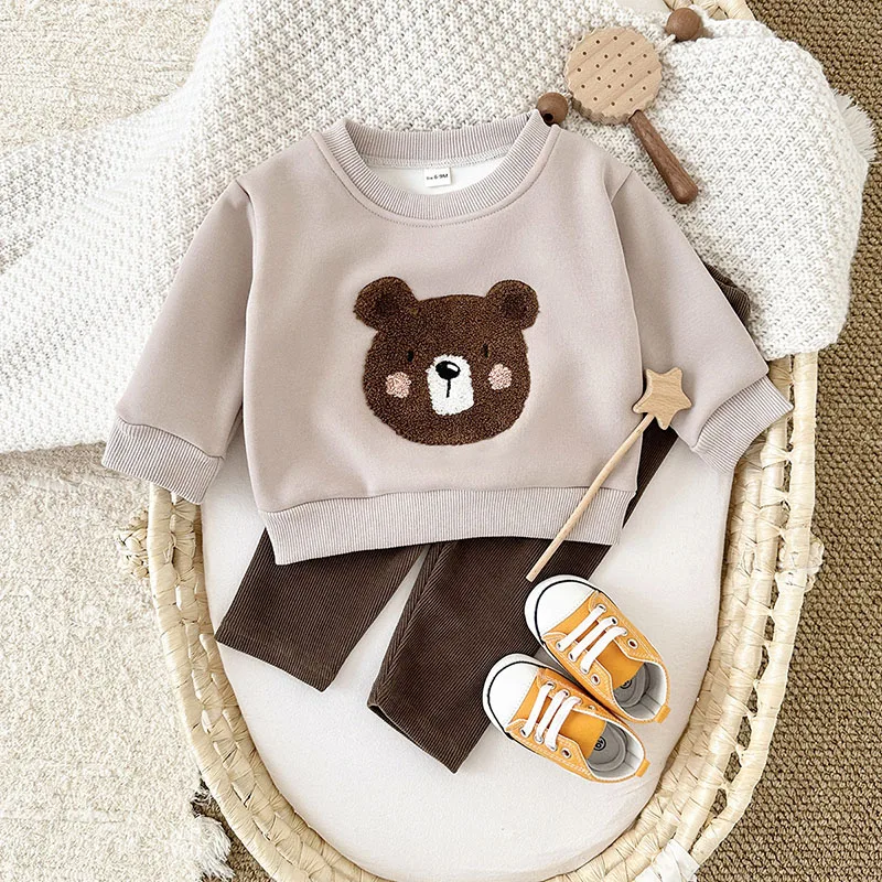 MILANCEL conjunto bebé otoño forro polar oso sudadera y pantalón