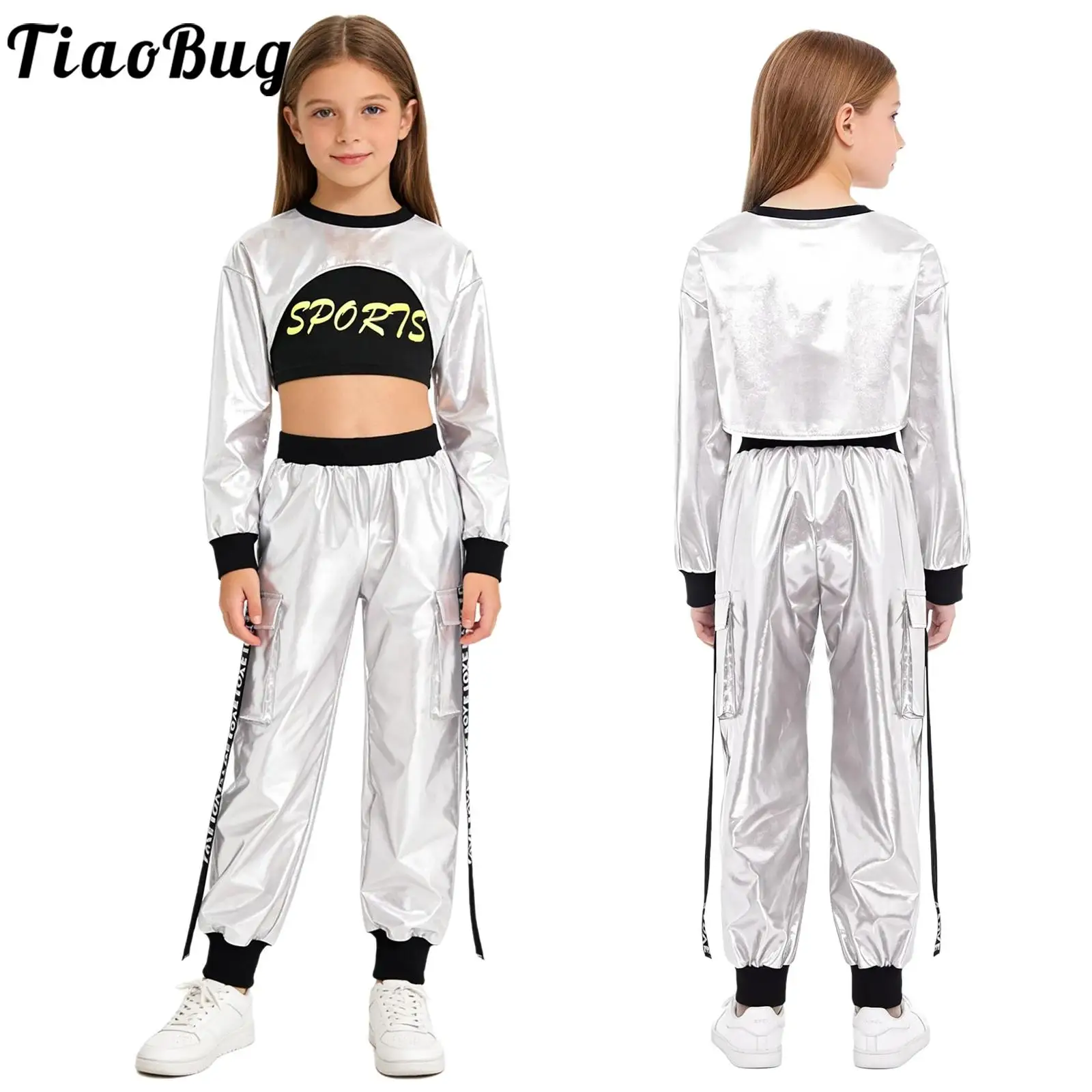 Traje de hip hop para niñas con jersey atlético metálico - imagen 5